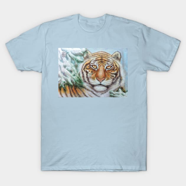 Snow Tiger and Pine Branches T-Shirt by SPACE ART & NATURE SHIRTS 